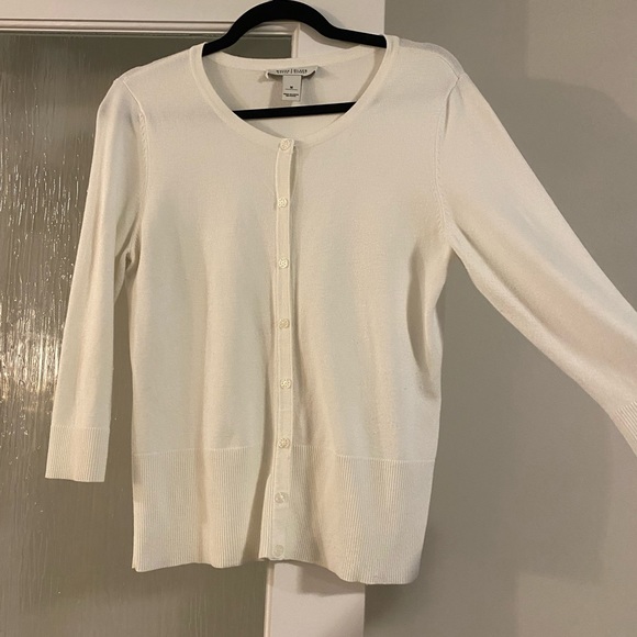 White House Black Market WHBM Snap Front Crew Neck Cardigan, White, Size Medium - Picture 2 of 4